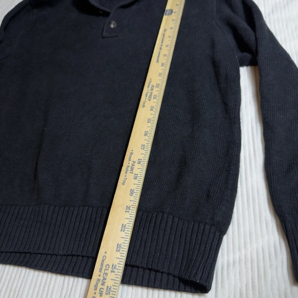 Polo Ralph Lauren Large Knit Sweater Black 1/4 Button Mock Neck Purple Pony